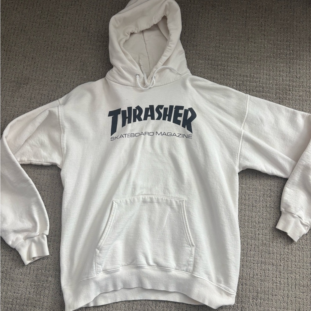 Thrasher White Hoodie with Black Logo